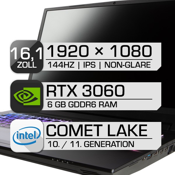 16,1 Zoll Gamingnotebook - RTX3060 - Intel G5925 - 8GB - 256GB SSD